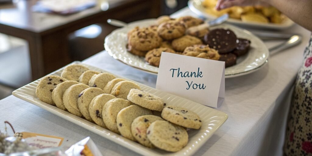 Thank you note next to cookies.
