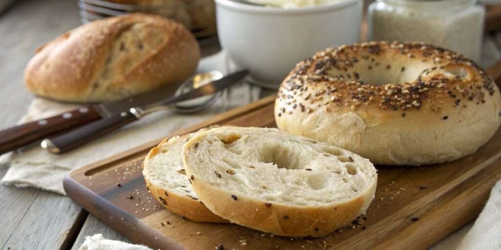 Sliced sourdough bagel vs. regular bagel showing texture contrast.
