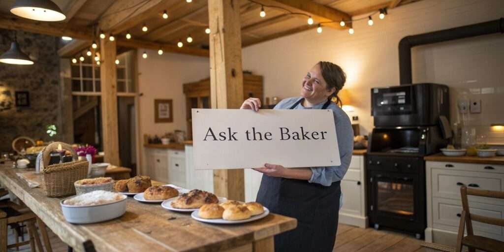 Baker ready to answer sourdough bagel questions.
