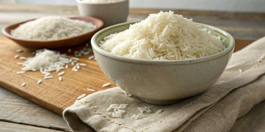 A bowl of plain rice without seasoning, highlighting its bland nature