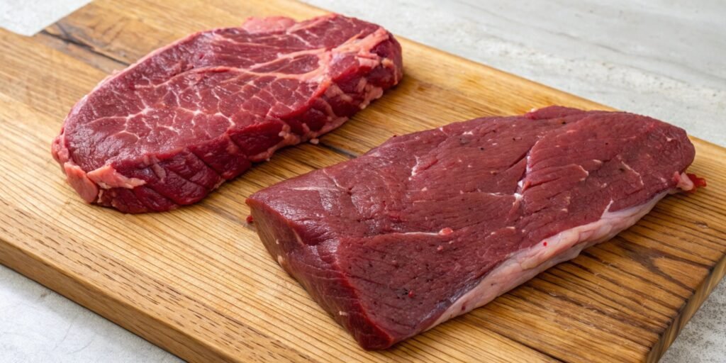 Raw venison and beef cuts side by side, showing the lean texture of venison for chili preparation